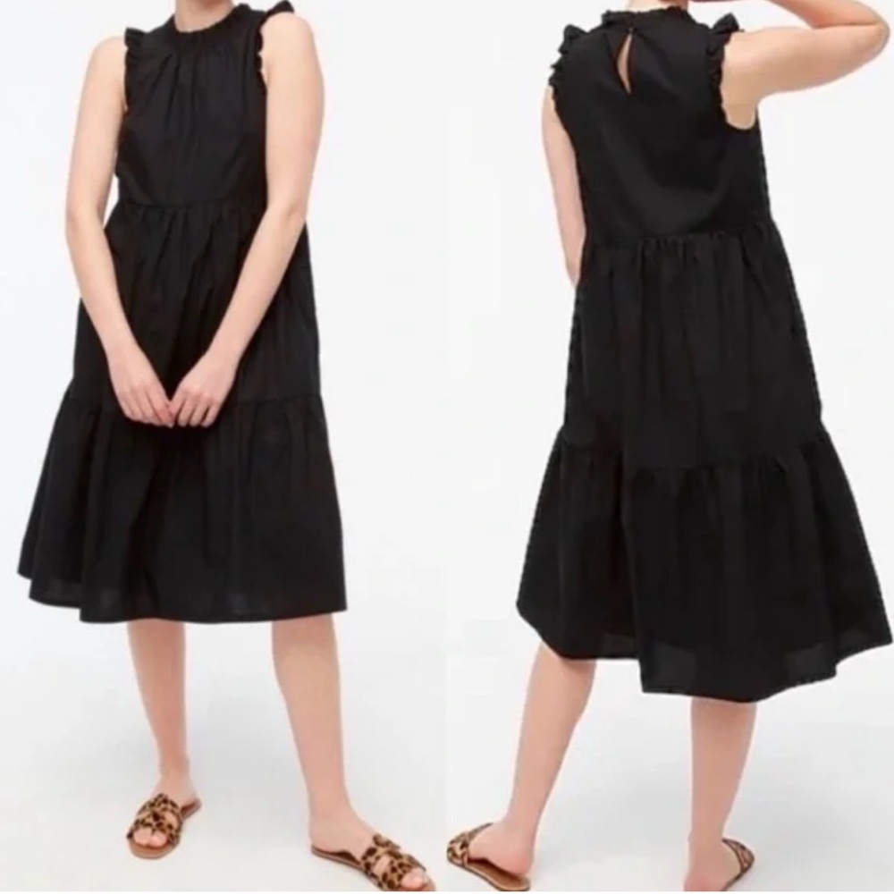 J. Crew Tiered Ruffle Sleeveless Midi Dress in Black - 10